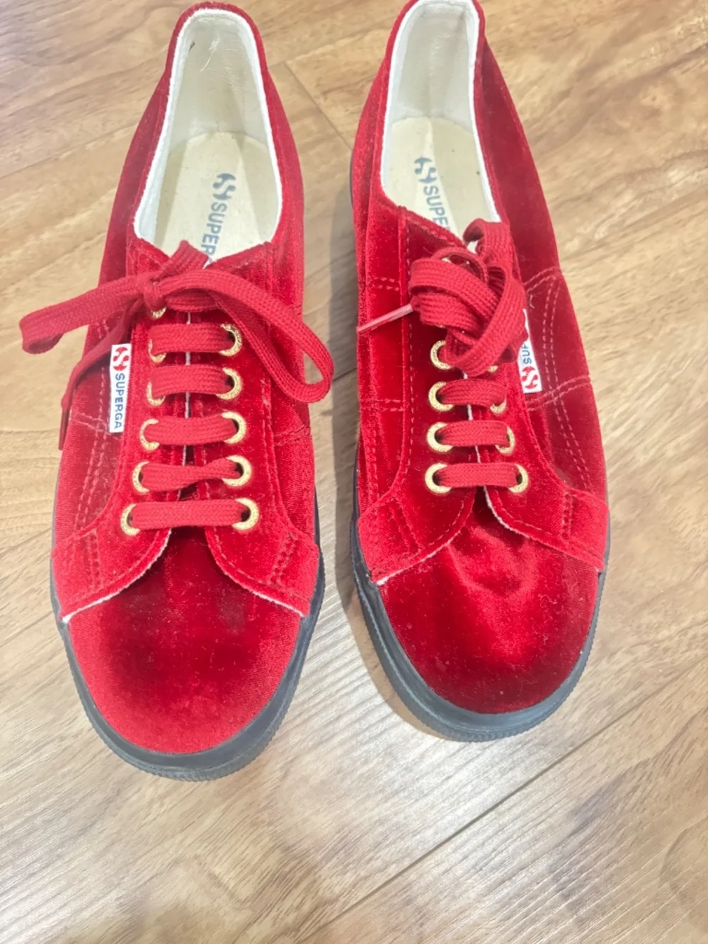 Superga 2790 Platform Sneakers EU 40 Red Velvet Gold Eyelets Black Sole